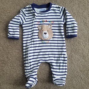 JoJo Maman Bebe Striped Bear Sleeper Footed Onesie